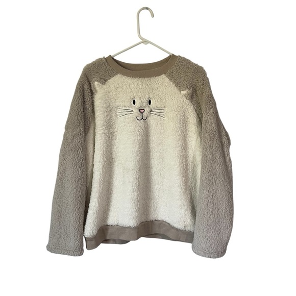 Cozy Cat Face Sweater - Cream and Tan - Picture 1 of 4